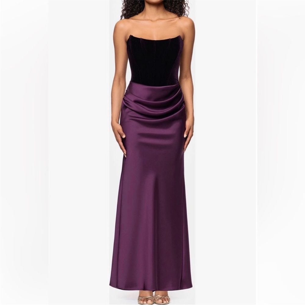 Betsy & Adam Strapless Velvet And Satin Gown, SIZE 10